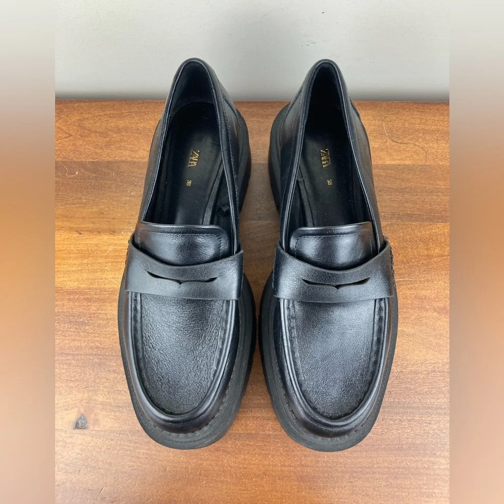 Zara Black Platform Penny Loafers